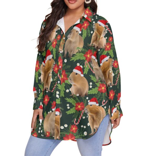 Funny Christmas Capybara Hawaiian Plus Size Shirt For Women Vinco